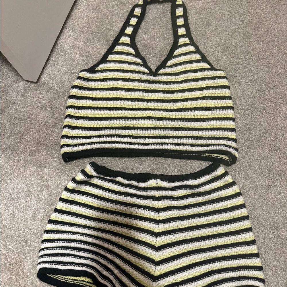 Fashion Nova Black and Yellow Striped Knit SET